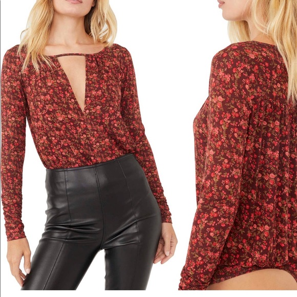 Free People Tops - Free People Kaya Print Cutout Bodysuit NWOT